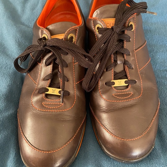 Louis Vuitton Brown and Orange Leather Sneakers - Picture 1 of 3